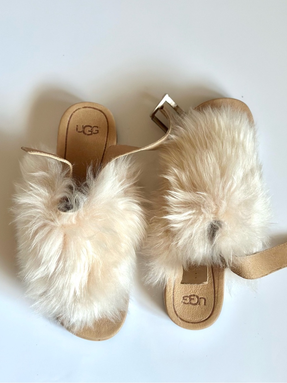 UGG Holy Fluffy Ochre Slingback Fur Thong Sandals